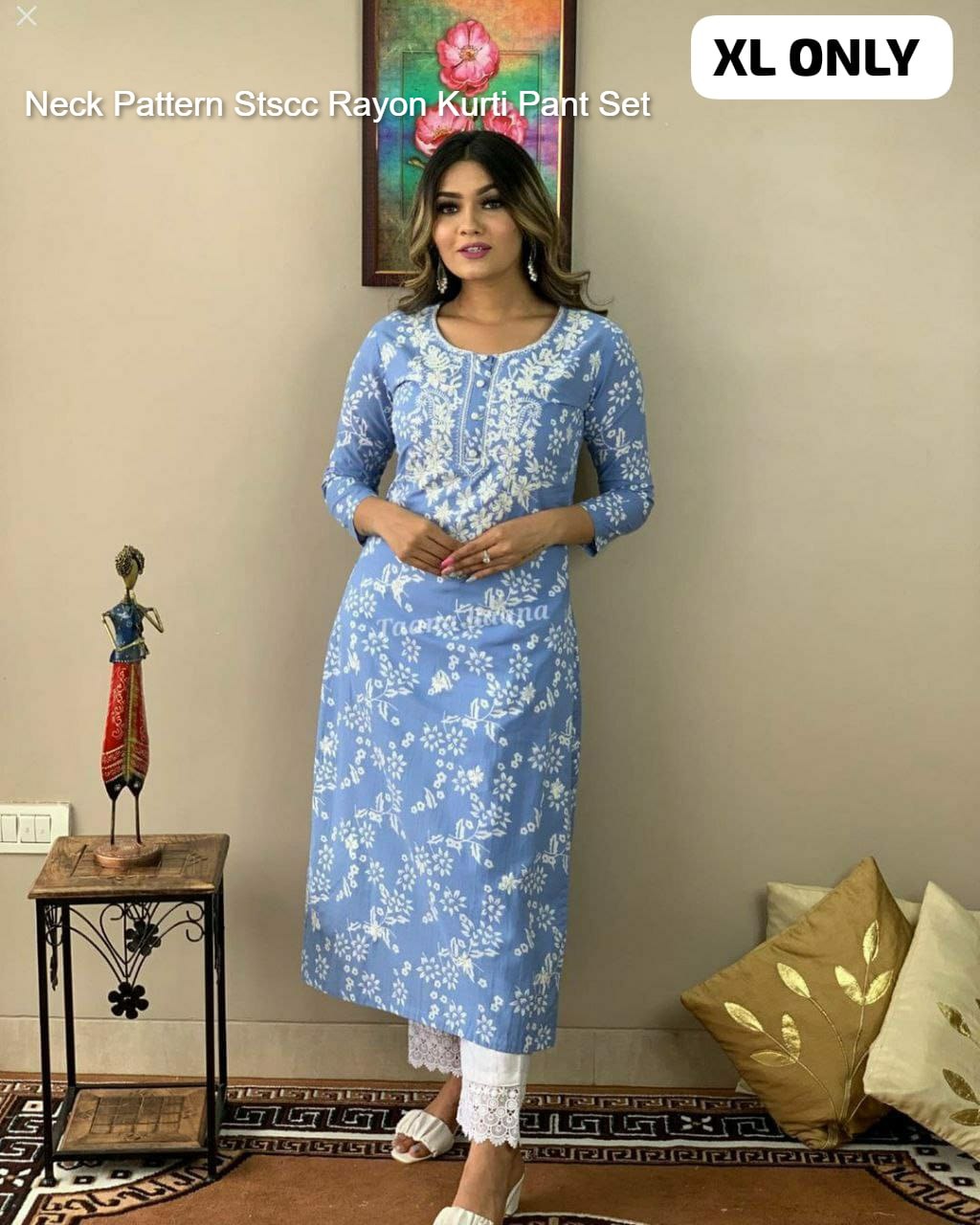 Neck Pattern Stscc Rayon Kurti Pant Set