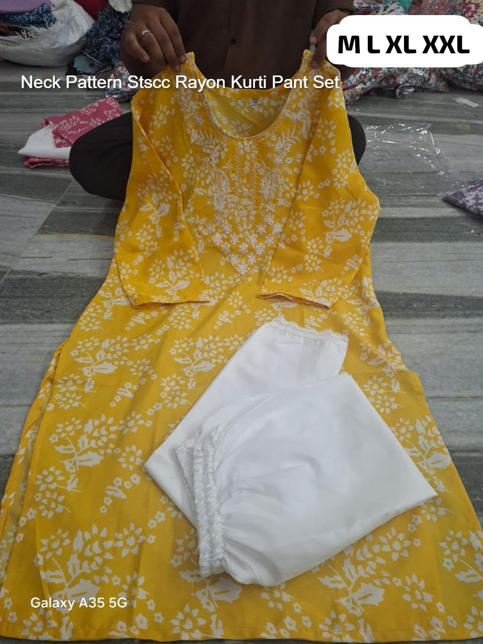 Neck Pattern Stscc Rayon Kurti Pant Set