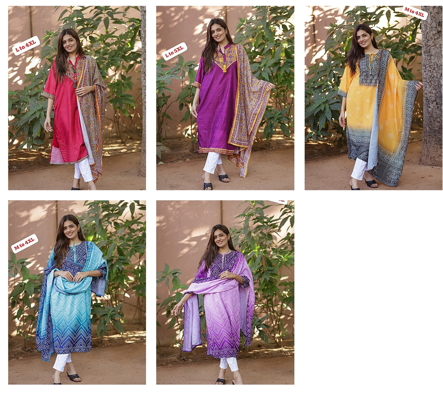 Neck Work Non-Branded Stpmr Bandhani Print Kurti Dupatta Set