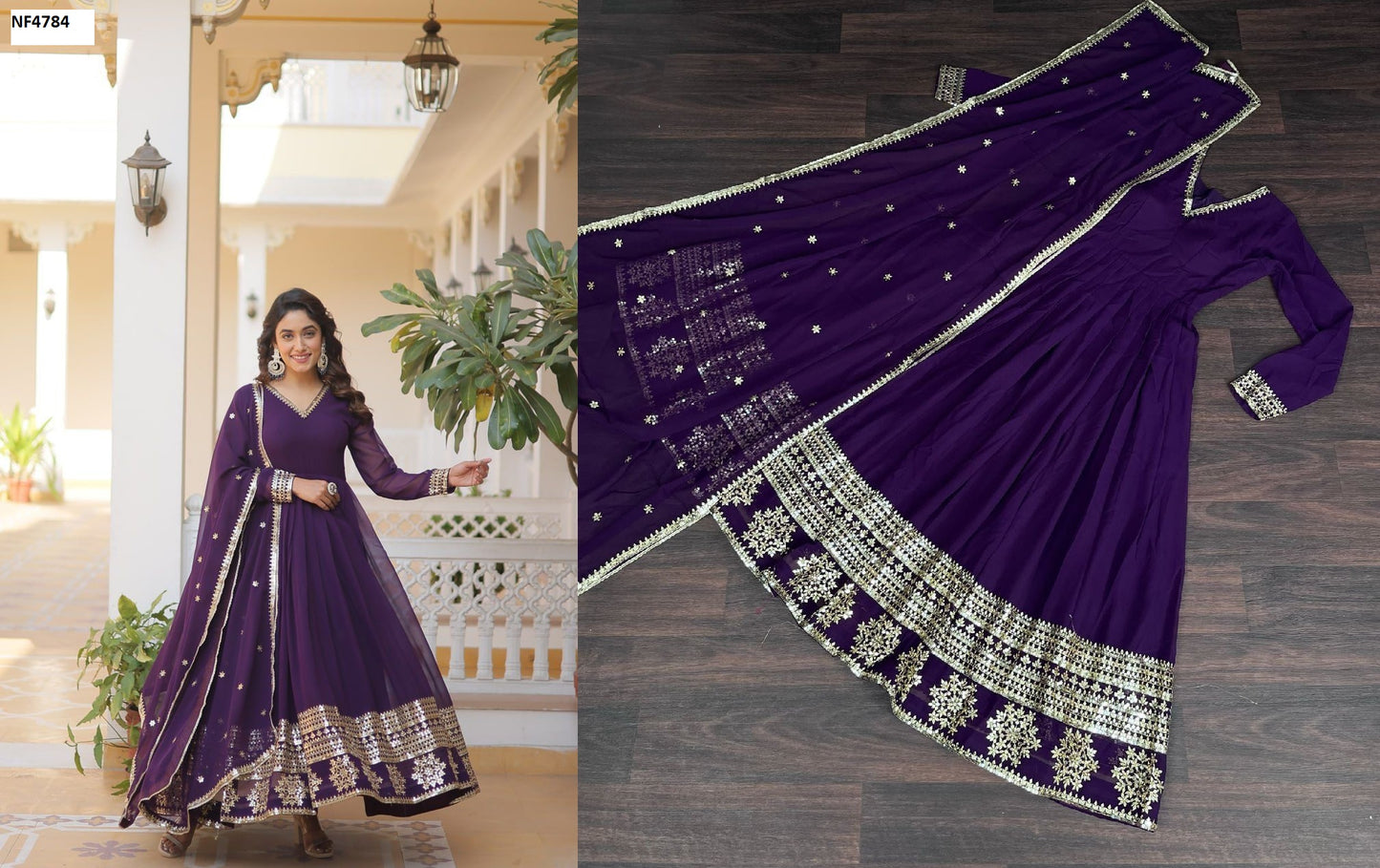 Nf4784 Vmk. Gown Dupatta Set