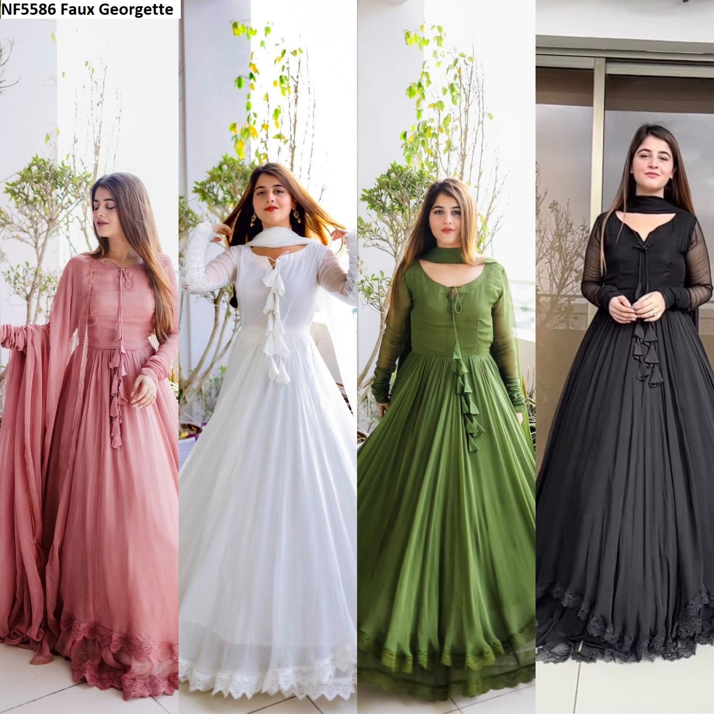 Nf5586 Faux Georgette Vmk. Gown Dupatta Set