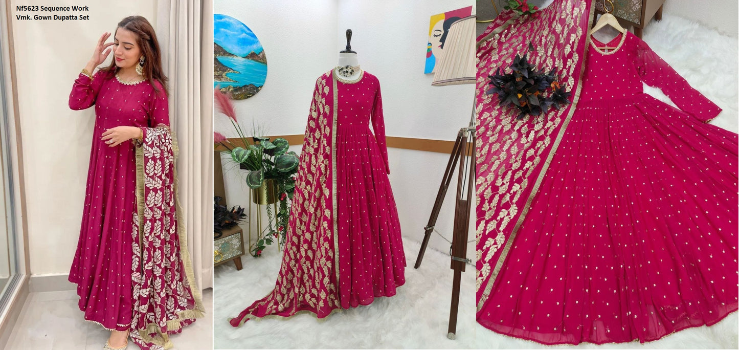 Nf5623 Sequence Work Vmk. Gown Dupatta Set