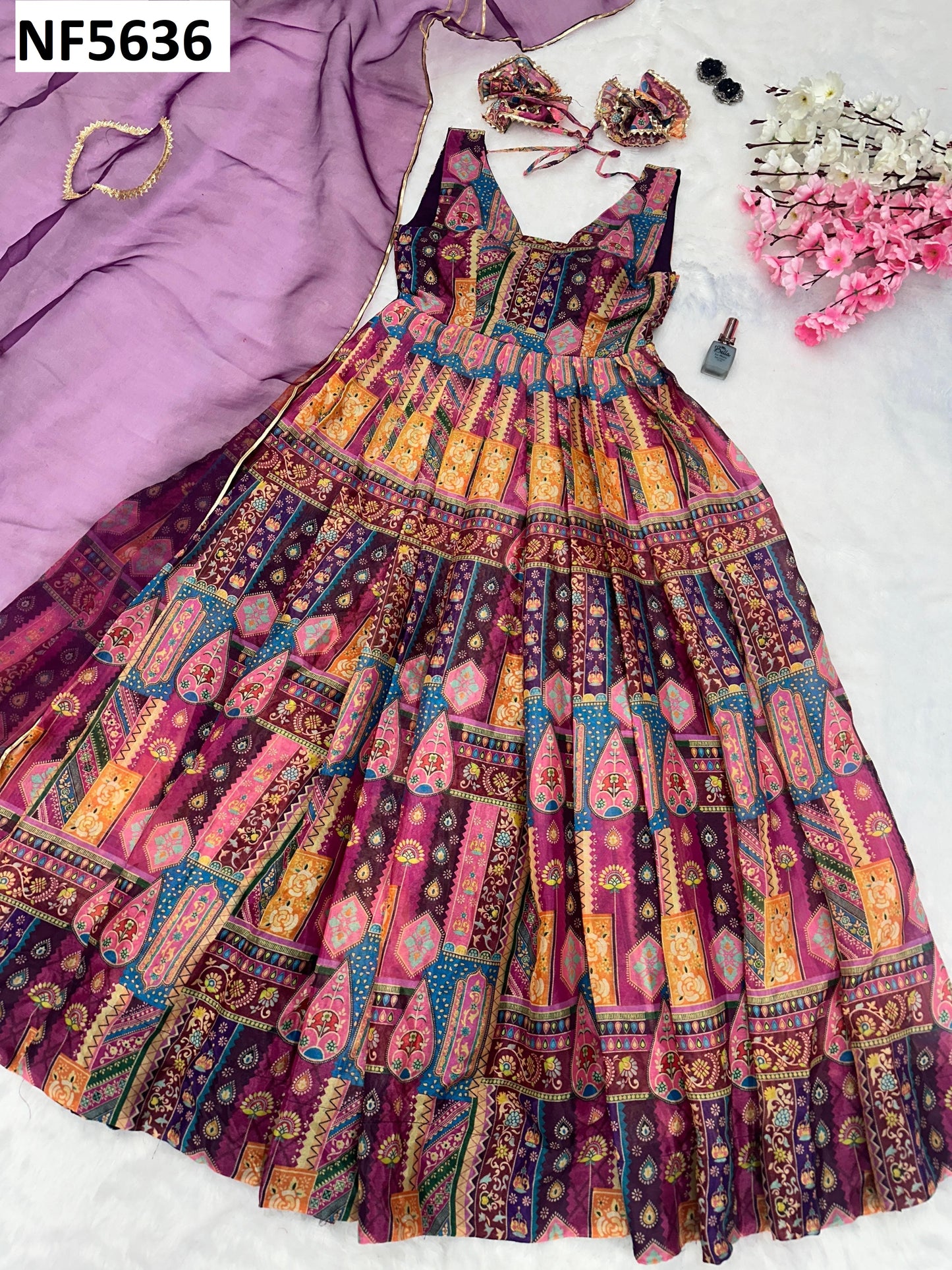 Nf5636 Vmk. Organza Gown Dupatta Set