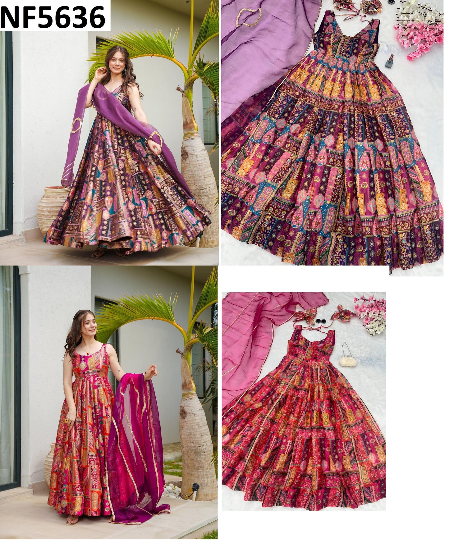 Nf5636 Vmk. Organza Gown Dupatta Set