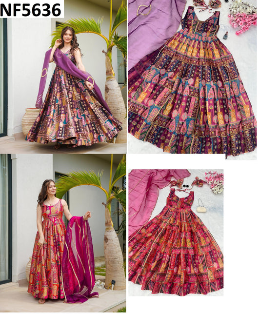 Nf5636 Vmk. Organza Gown Dupatta Set