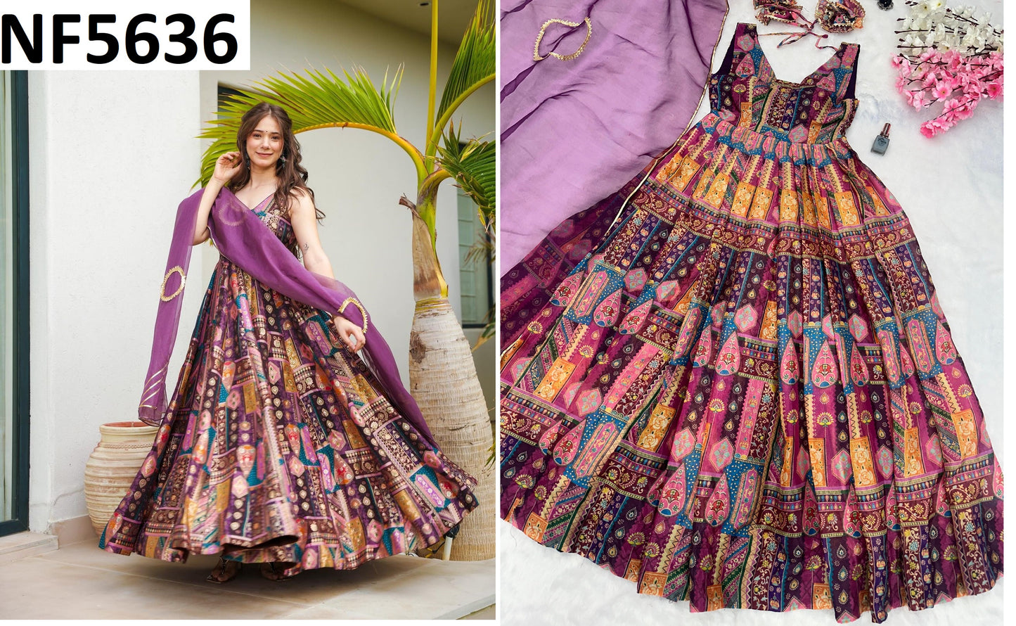 Nf5636 Vmk. Organza Gown Dupatta Set