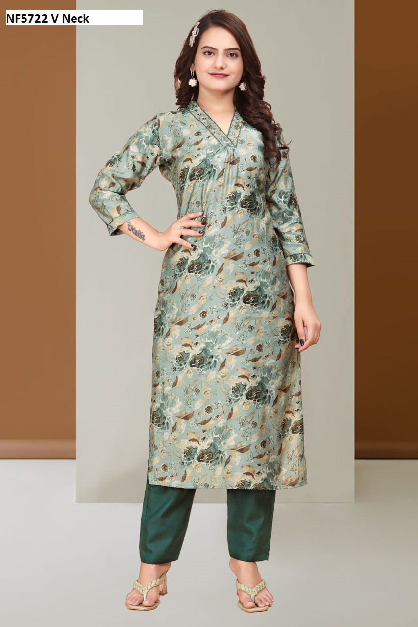 Nf5722 V Neck Vmk. Kurti Pant Set