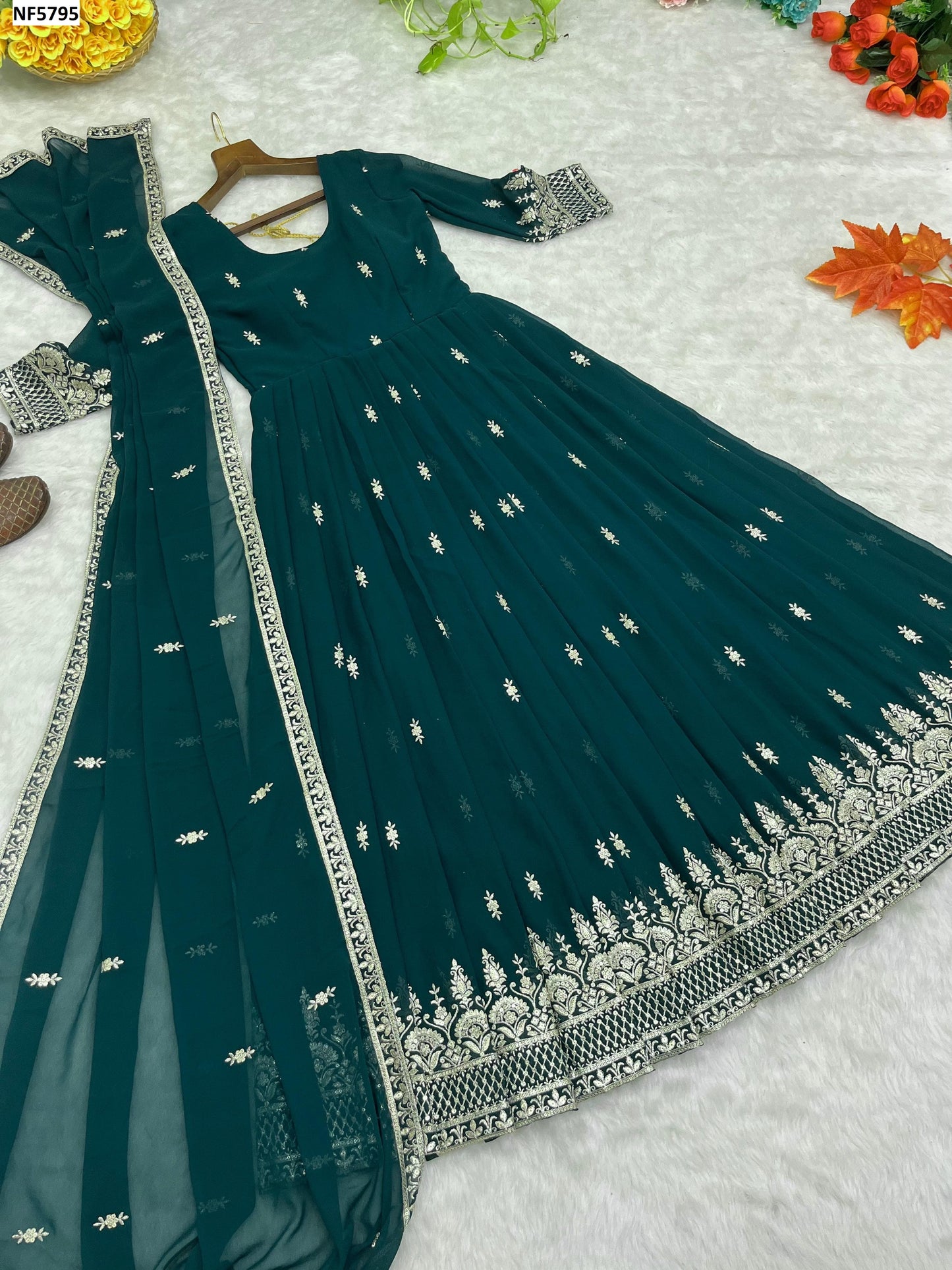 Nf5795 Vmk. Sequence Work Gown Dupatta Set