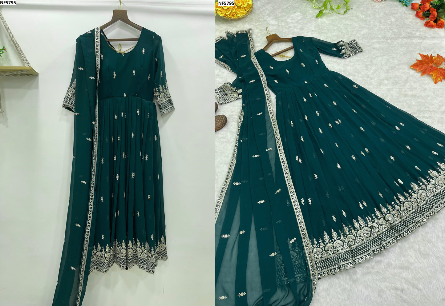Nf5795 Vmk. Sequence Work Gown Dupatta Set