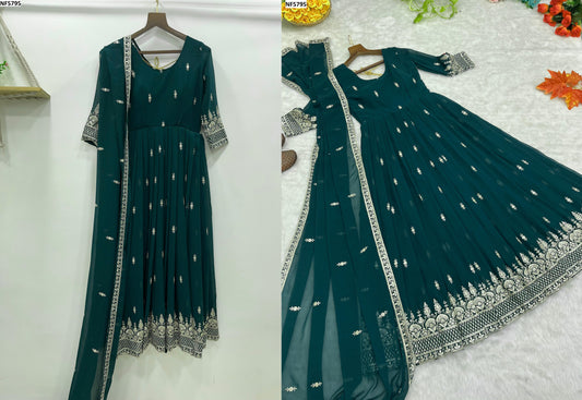 Nf5795 Vmk. Sequence Work Gown Dupatta Set