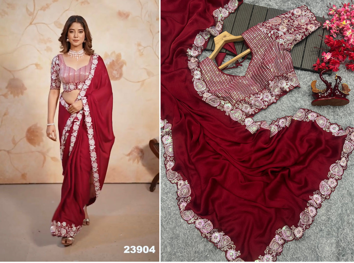 Nf5797 Vmk. Satin Chiffon Sarees