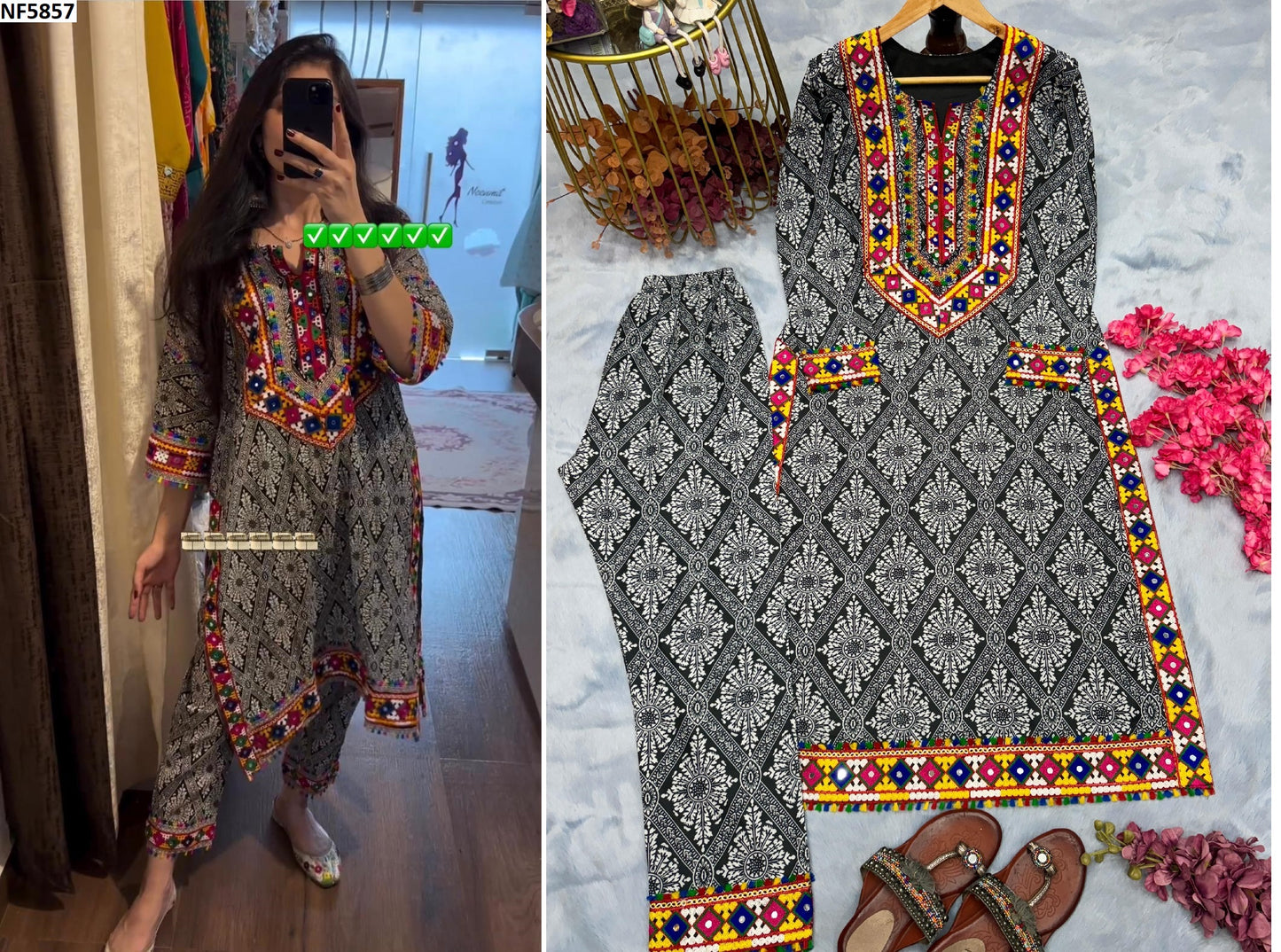 Nf5857 Vmk. Muslin Silk Kurti Pant Set