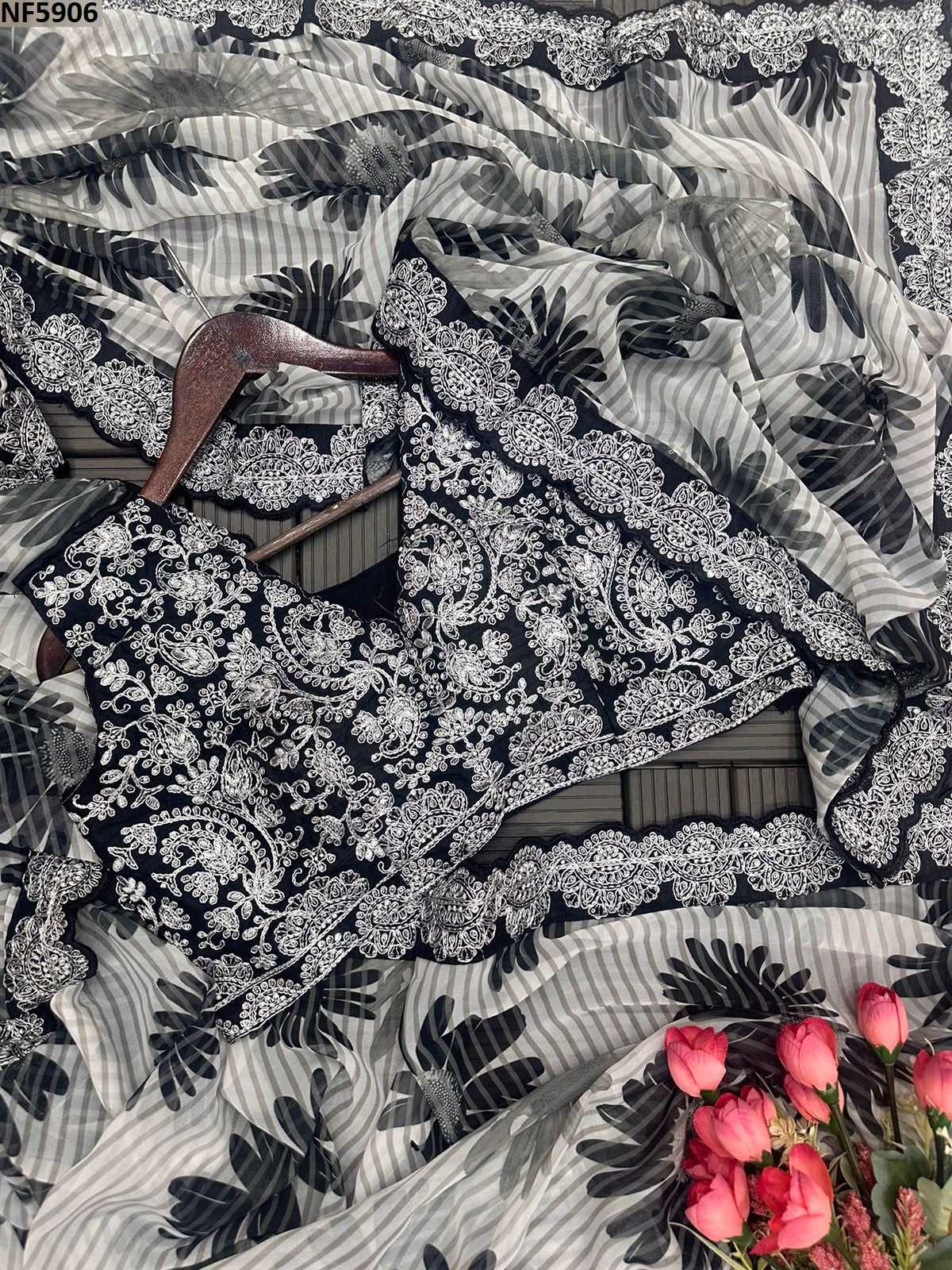 Nf5906 Vmk. Cording Work Ready To Wear Saree