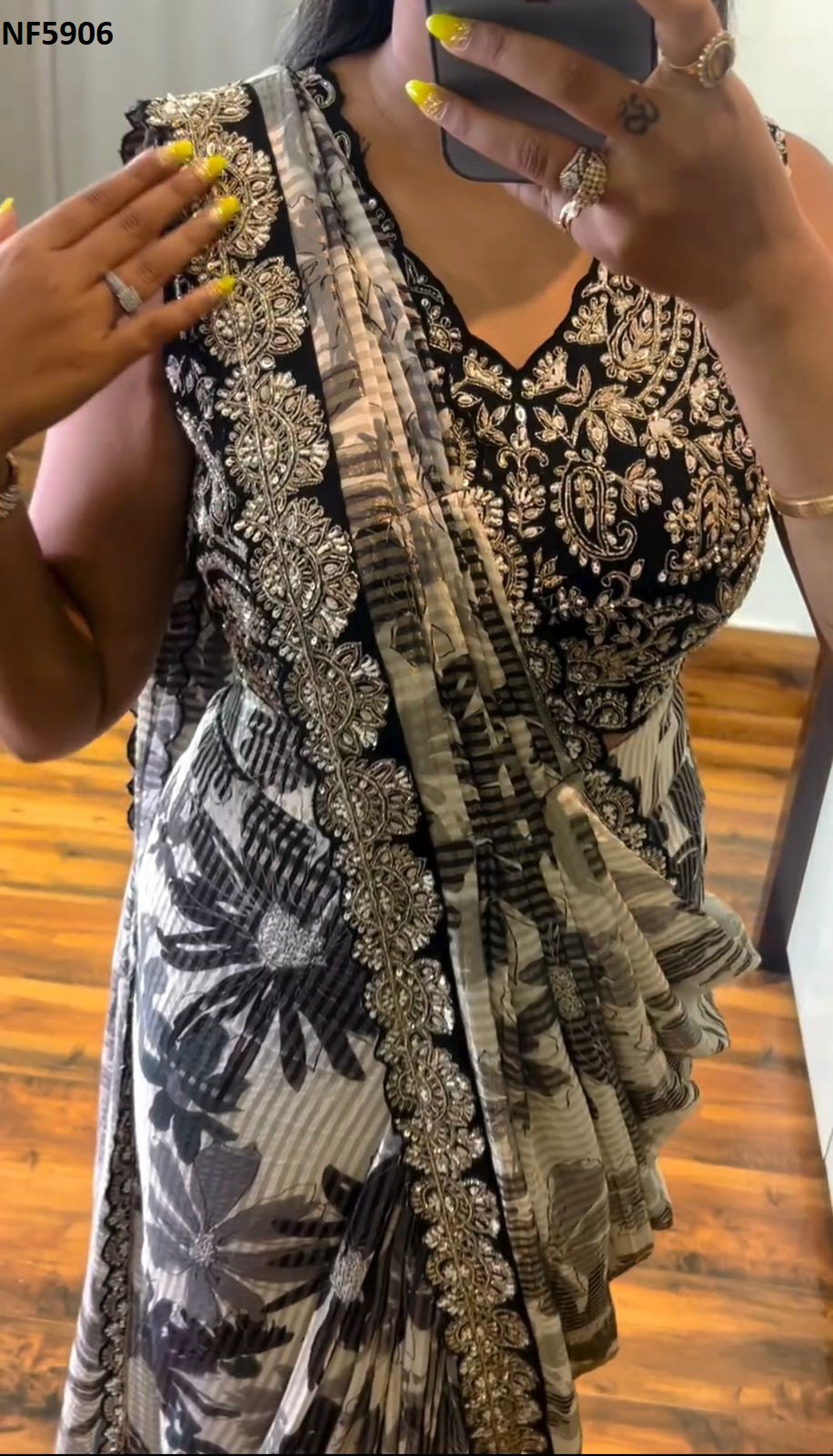 Nf5906 Vmk. Cording Work Ready To Wear Saree