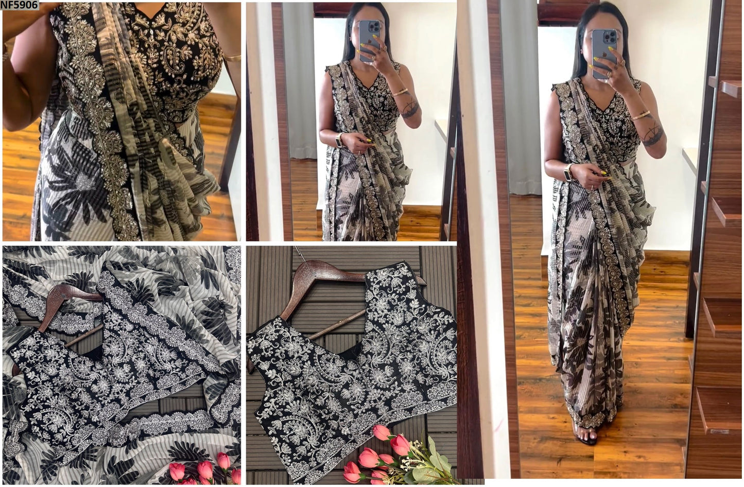 Nf5906 Vmk. Cording Work Ready To Wear Saree