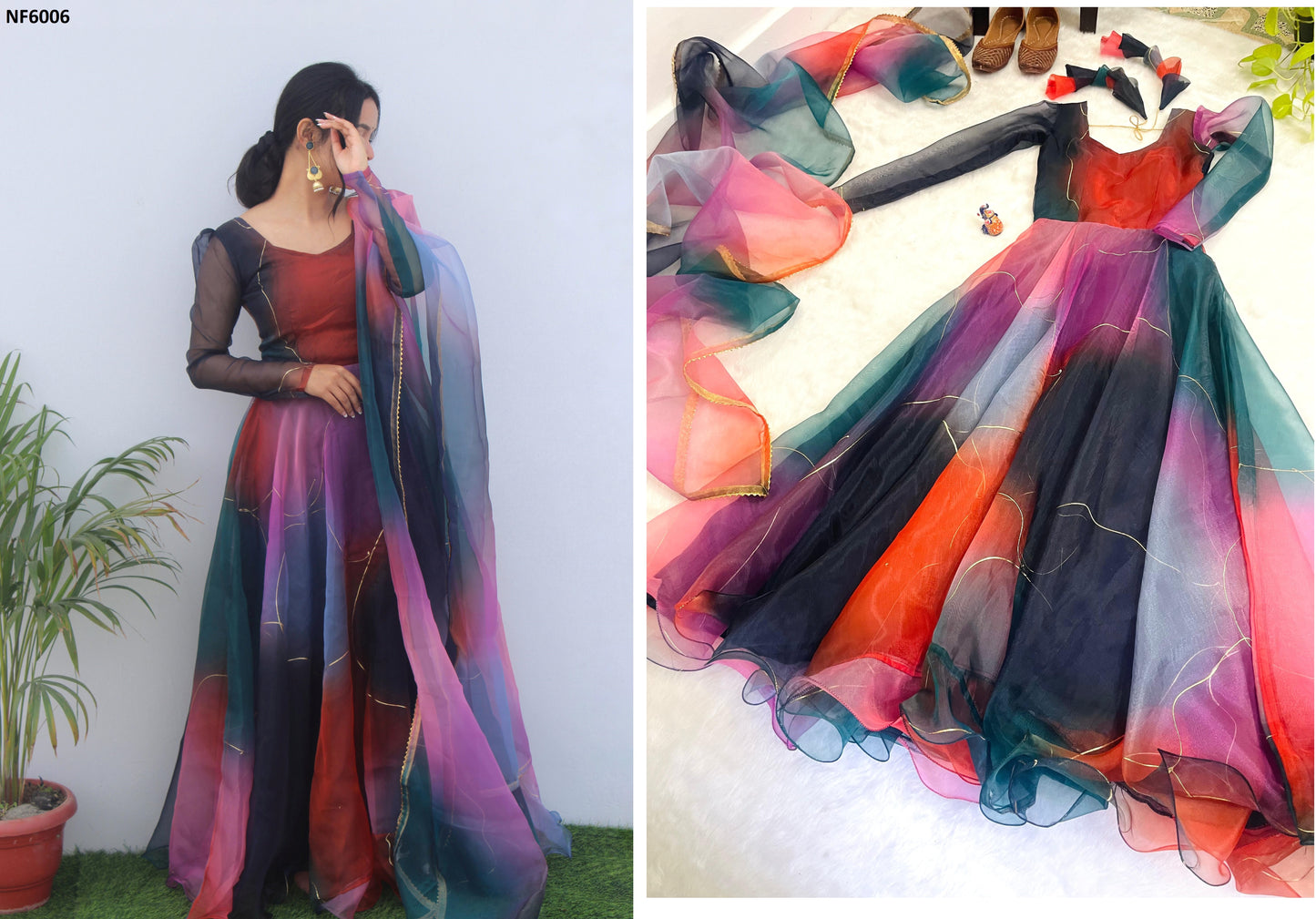 Nf6006 Vmk. Organza Gown Dupatta Set