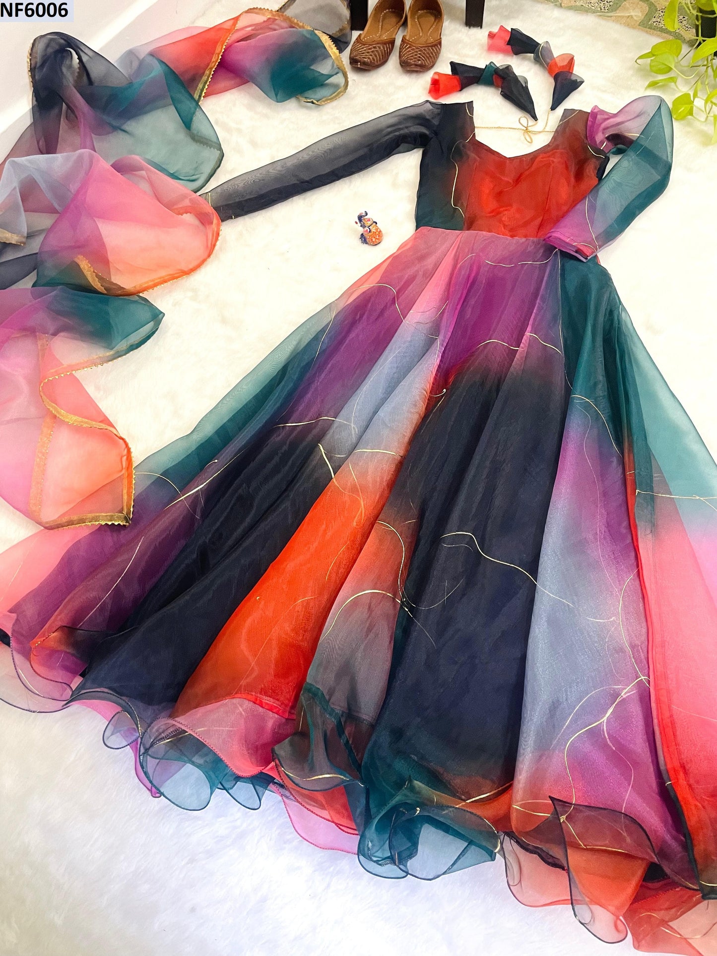 Nf6006 Vmk. Organza Gown Dupatta Set