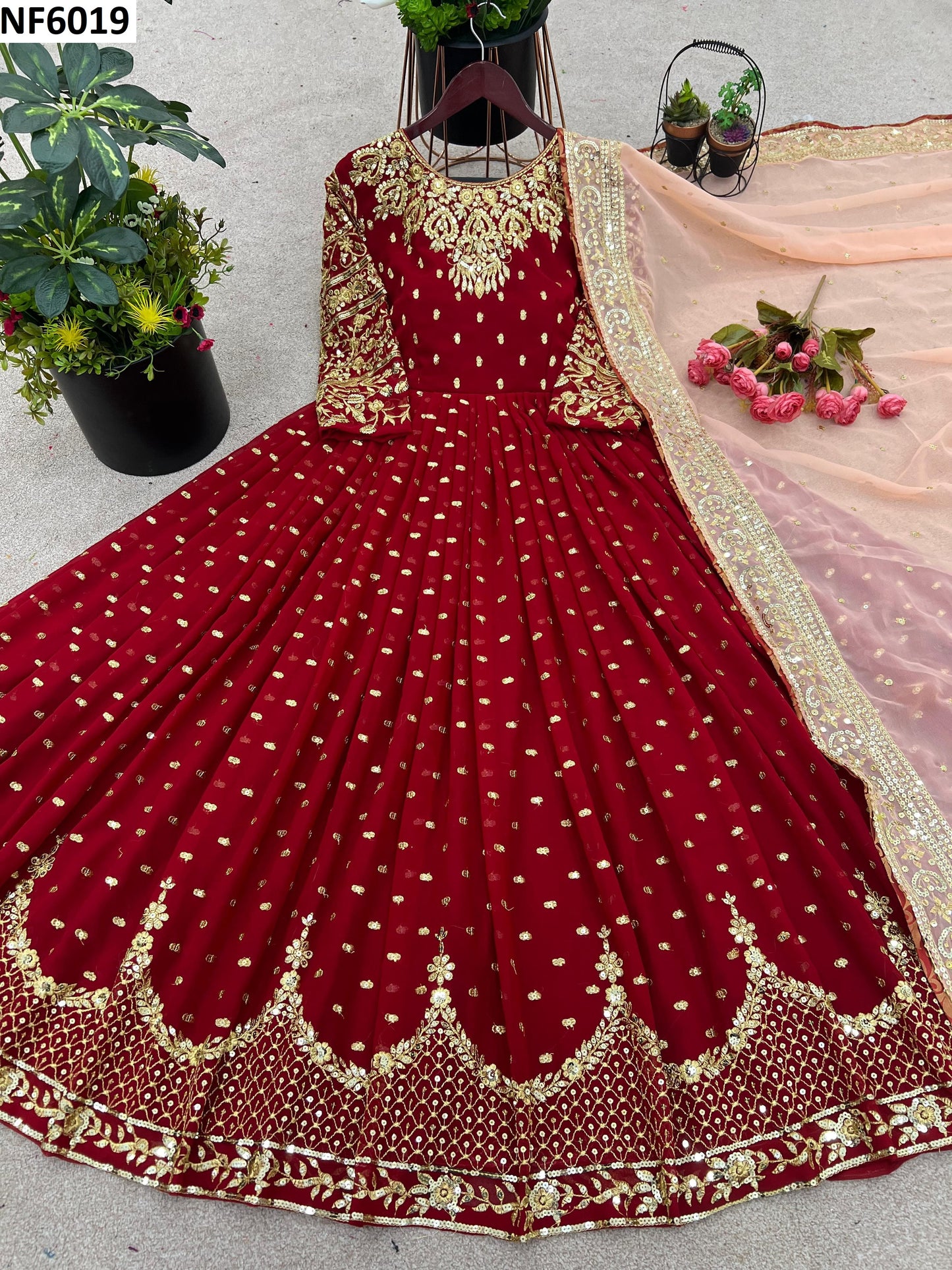 Nf6019 Vmk. Embroidery Gown Dupatta Set