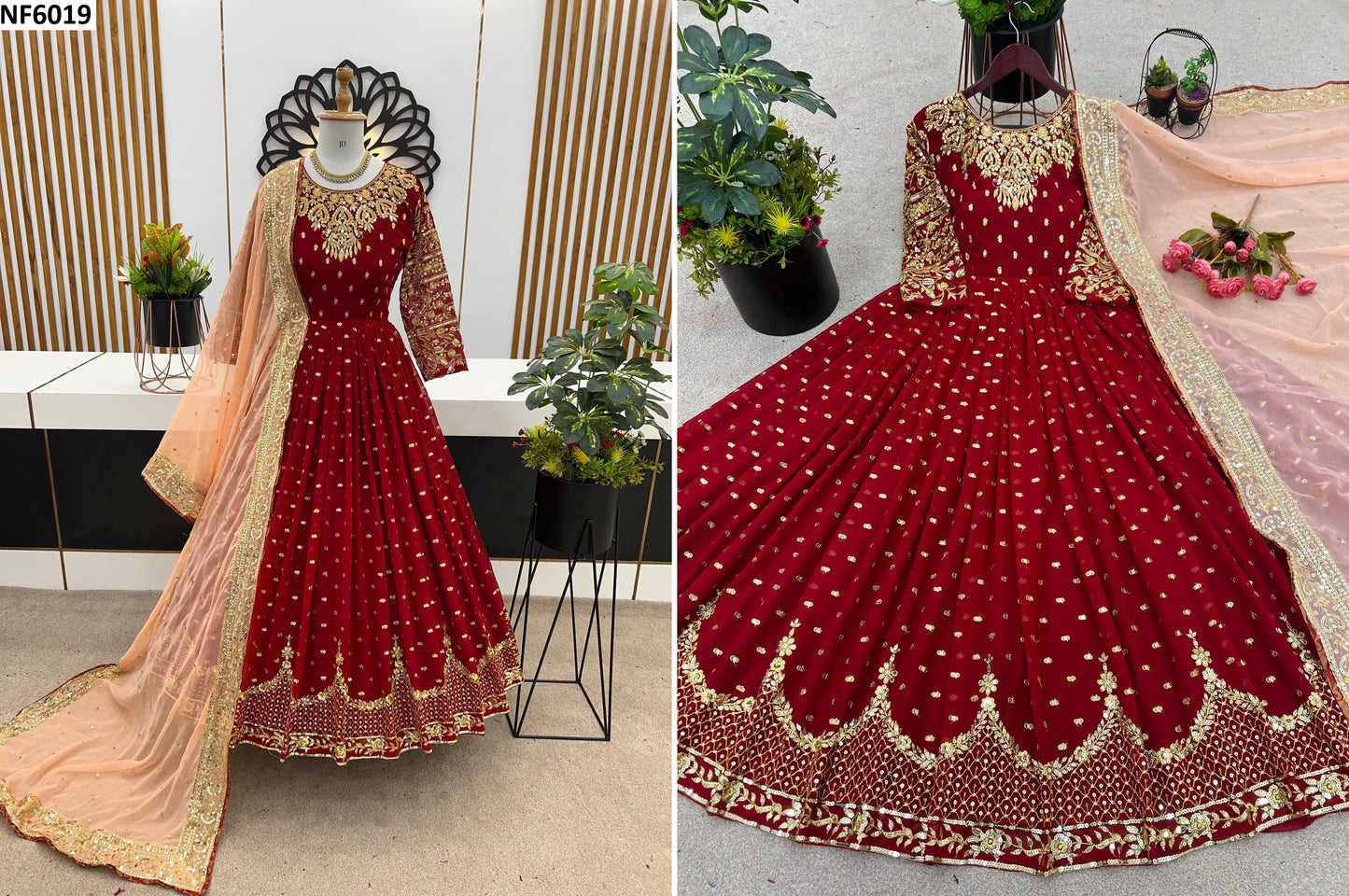 Nf6019 Vmk. Embroidery Gown Dupatta Set