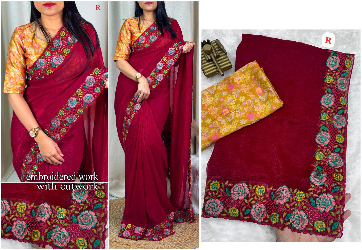 Nf6034 Vmk. Embroidered Work Sarees