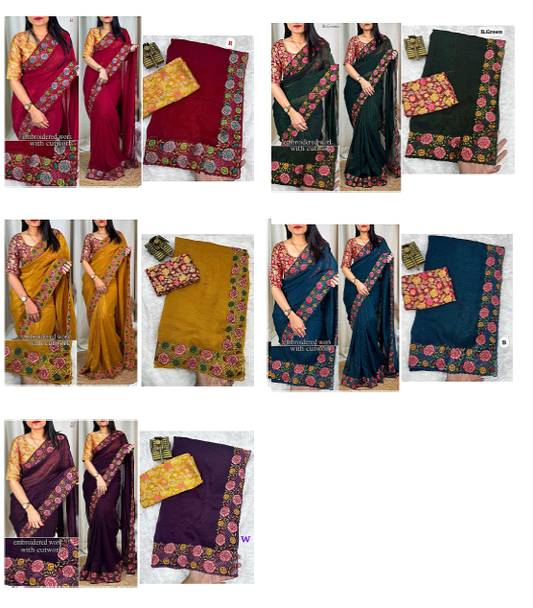 Nf6034 Vmk. Embroidered Work Sarees