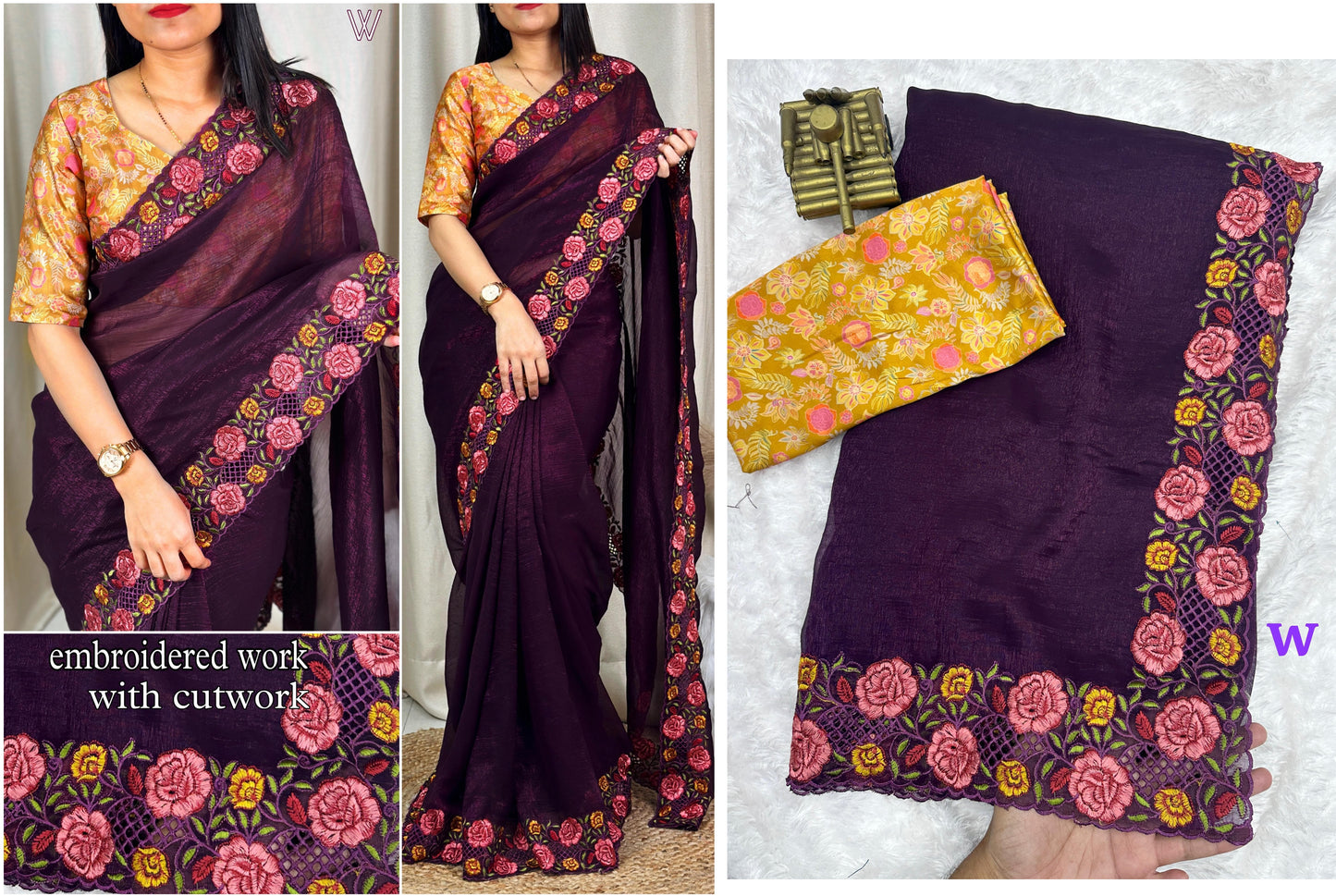 Nf6034 Vmk. Embroidered Work Sarees