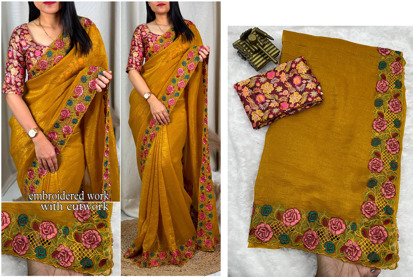 Nf6034 Vmk. Embroidered Work Sarees