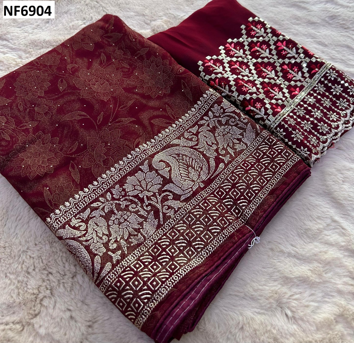 Nf6904 Vmk Leather Foil Sarees