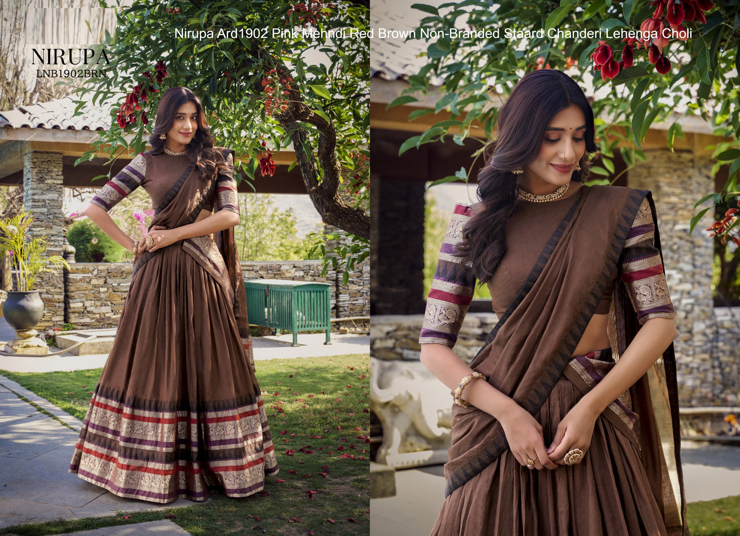 Nirupa Ard1902 Pink Mehndi Red Brown Non-Branded Staard Chanderi Lehenga Choli