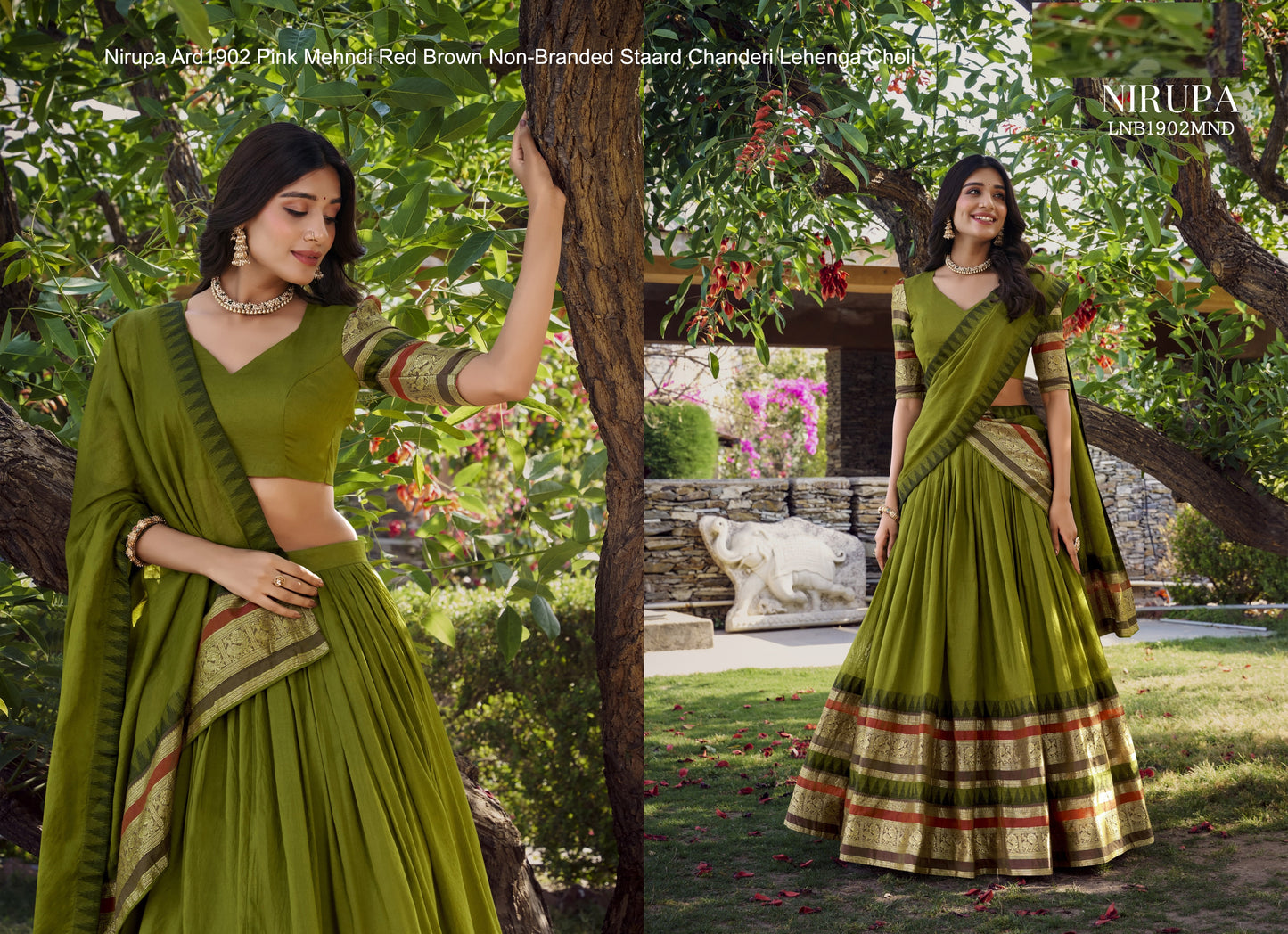 Nirupa Ard1902 Pink Mehndi Red Brown Non-Branded Staard Chanderi Lehenga Choli
