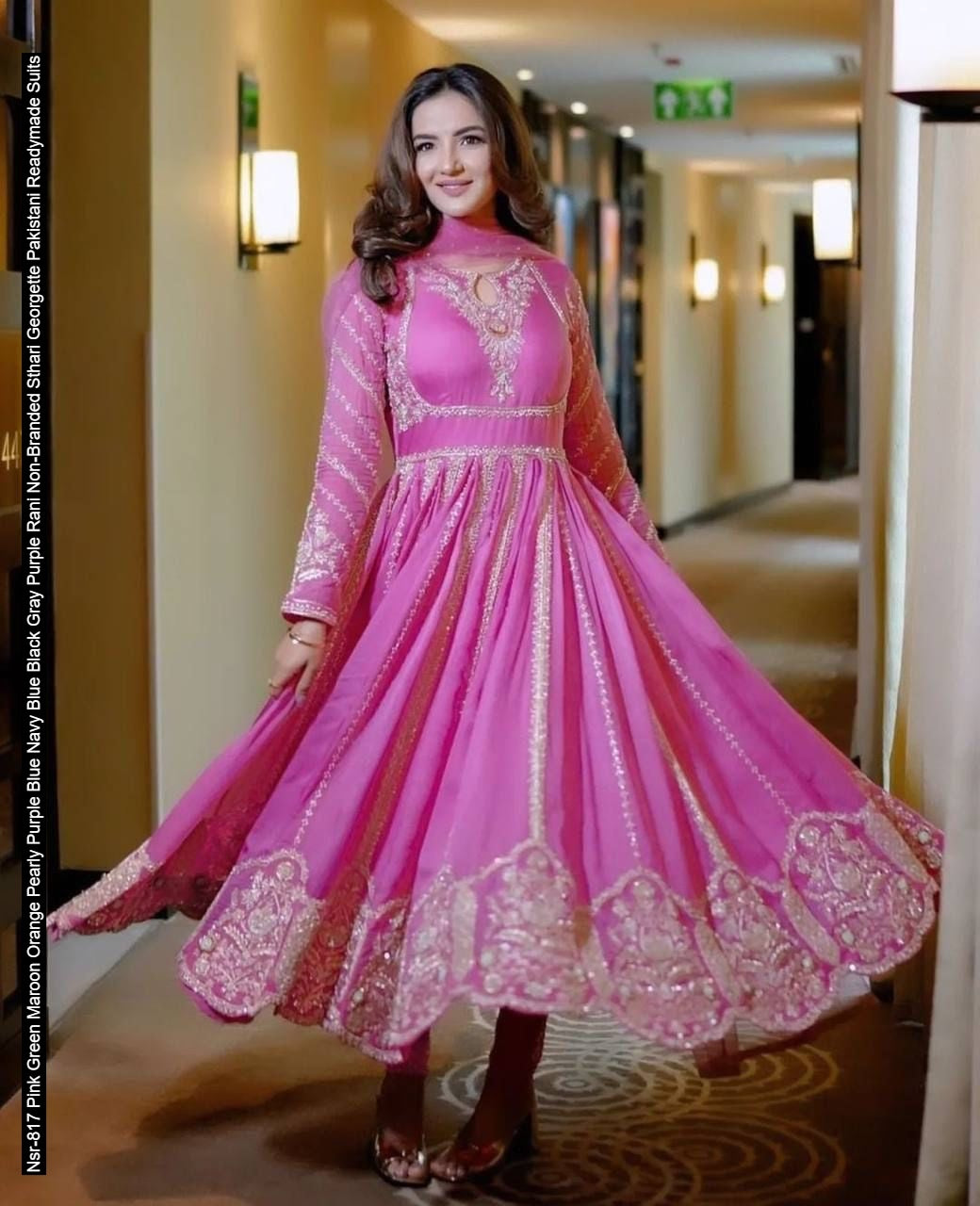 Nsr-817 Pink Green Maroon Orange Pearly Purple Blue Navy Blue Black Gray Purple Rani Non-Branded Sthari Georgette Pakistani Readymade Suits