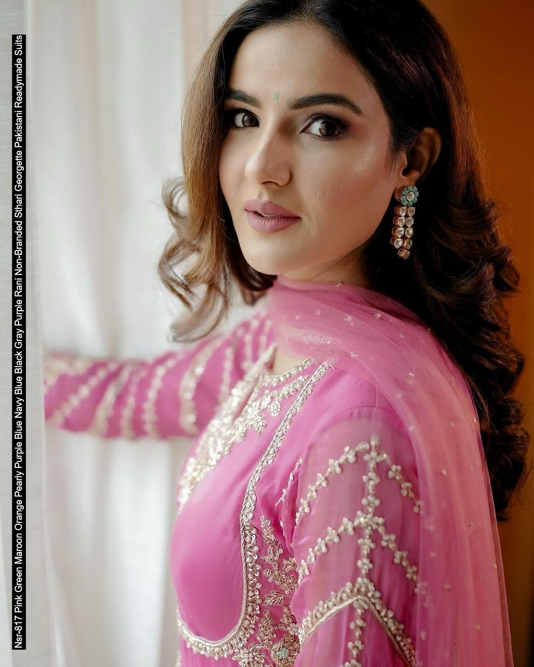 Nsr-817 Pink Green Maroon Orange Pearly Purple Blue Navy Blue Black Gray Purple Rani Non-Branded Sthari Georgette Pakistani Readymade Suits