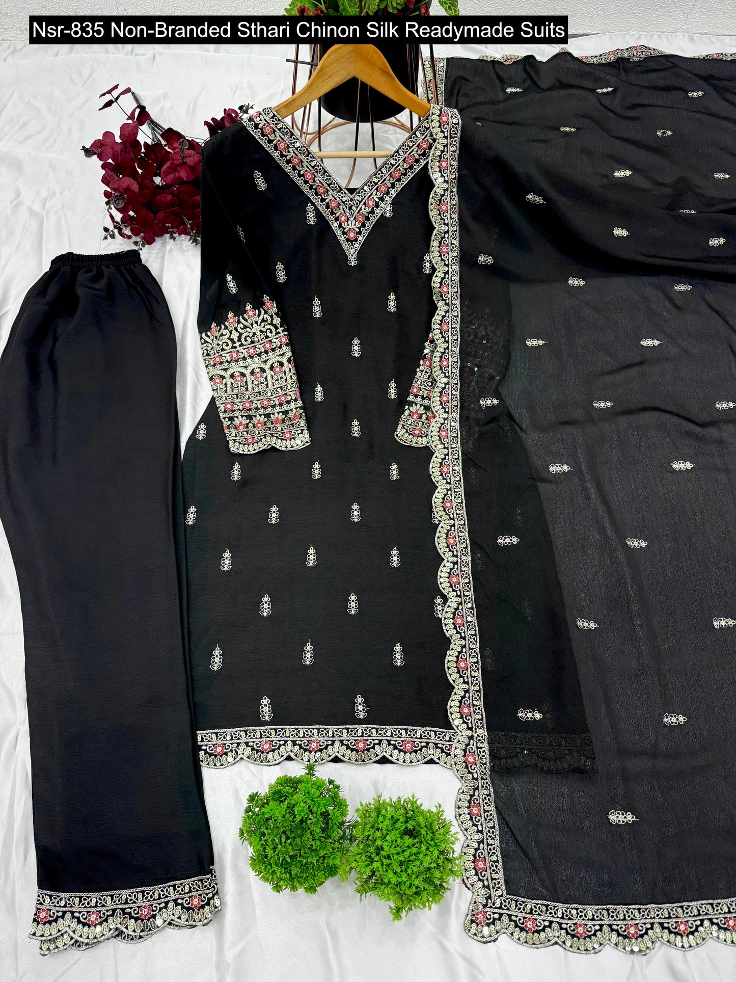 Nsr-835 Non-Branded Sthari Chinon Silk Readymade Suits