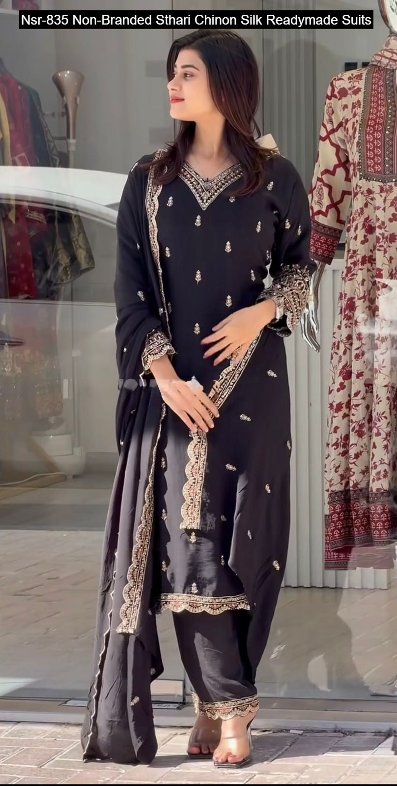 Nsr-835 Non-Branded Sthari Chinon Silk Readymade Suits