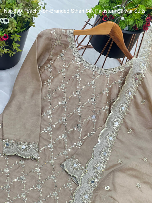 Nsr-839 Peach Non-Branded Sthari Silk Pakistani Readymade Suits