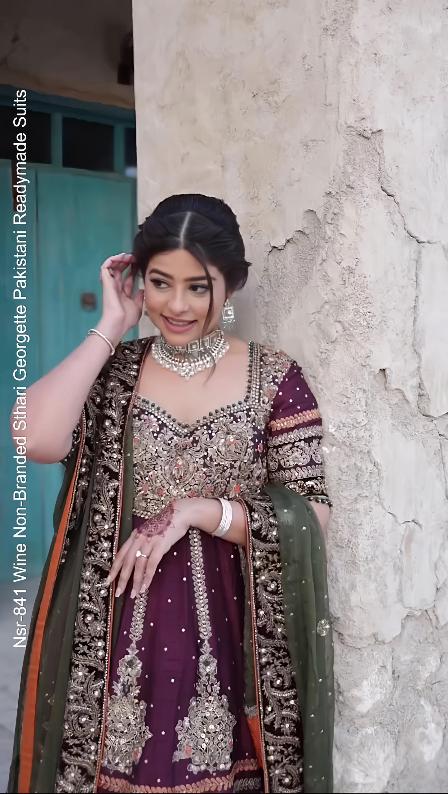 Nsr-841 Wine Non-Branded Sthari Georgette Pakistani Readymade Suits