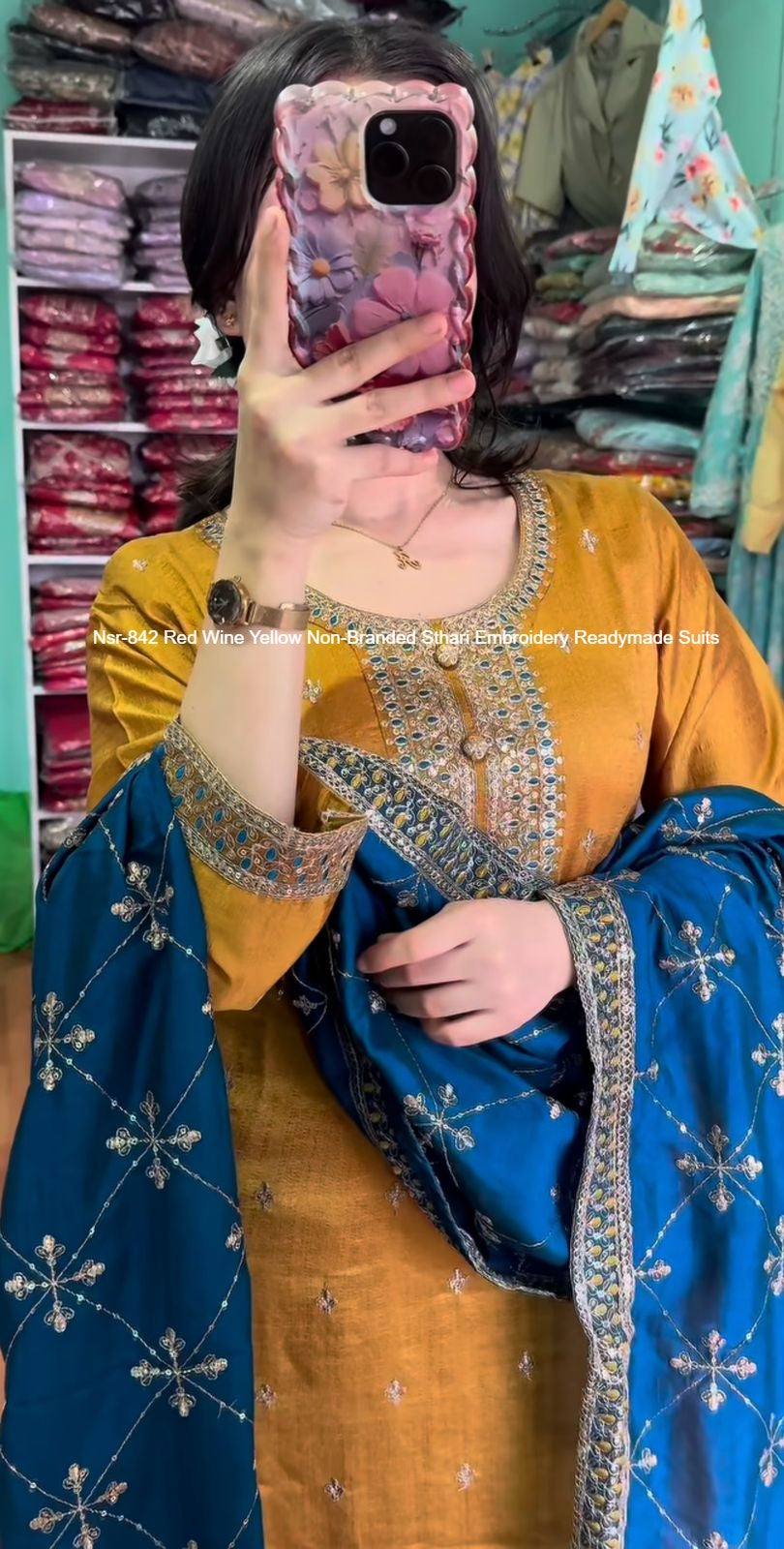 Nsr-842 Red Wine Yellow Non-Branded Sthari Embroidery Readymade Suits