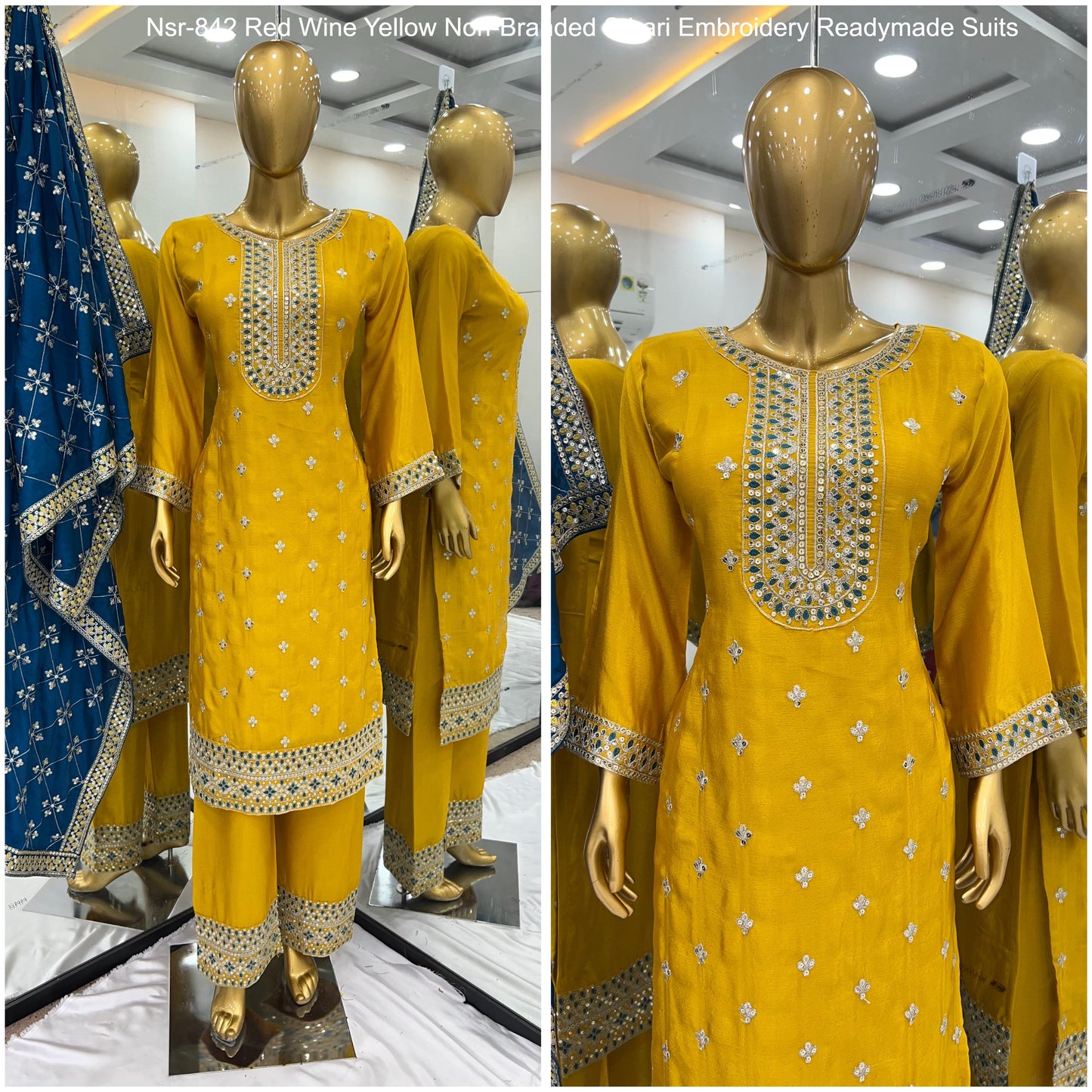 Nsr-842 Red Wine Yellow Non-Branded Sthari Embroidery Readymade Suits