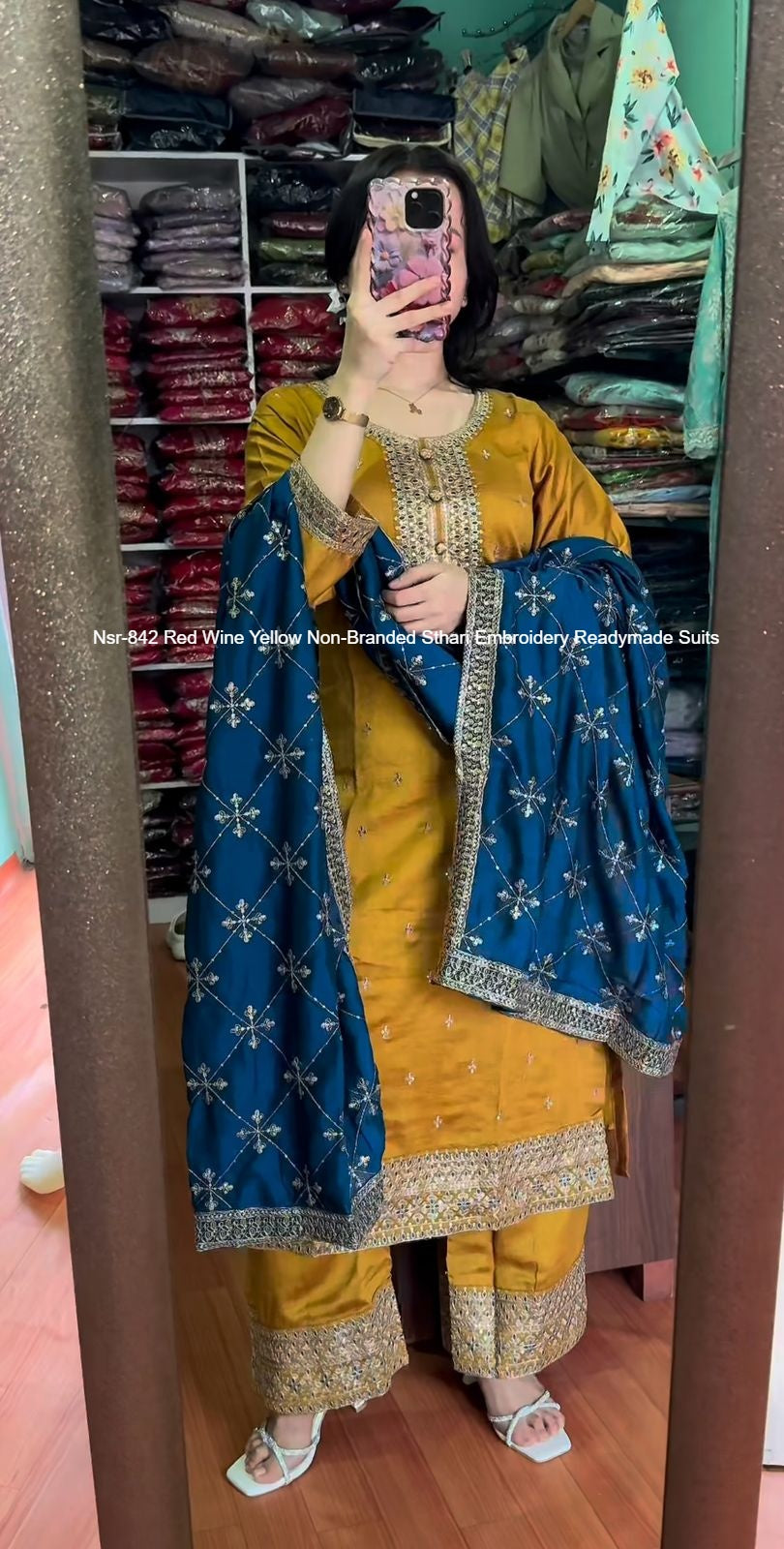 Nsr-842 Red Wine Yellow Non-Branded Sthari Embroidery Readymade Suits