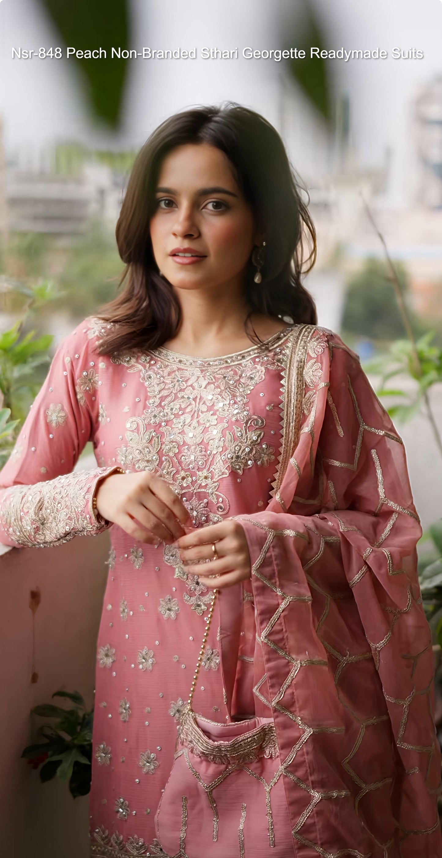 Nsr-848 Peach Non-Branded Sthari Georgette Readymade Suits