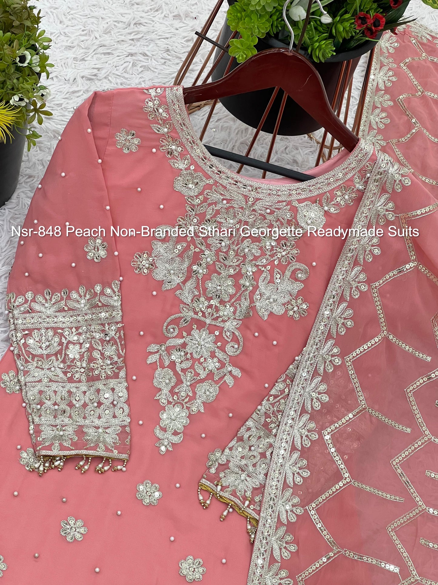 Nsr-848 Peach Non-Branded Sthari Georgette Readymade Suits