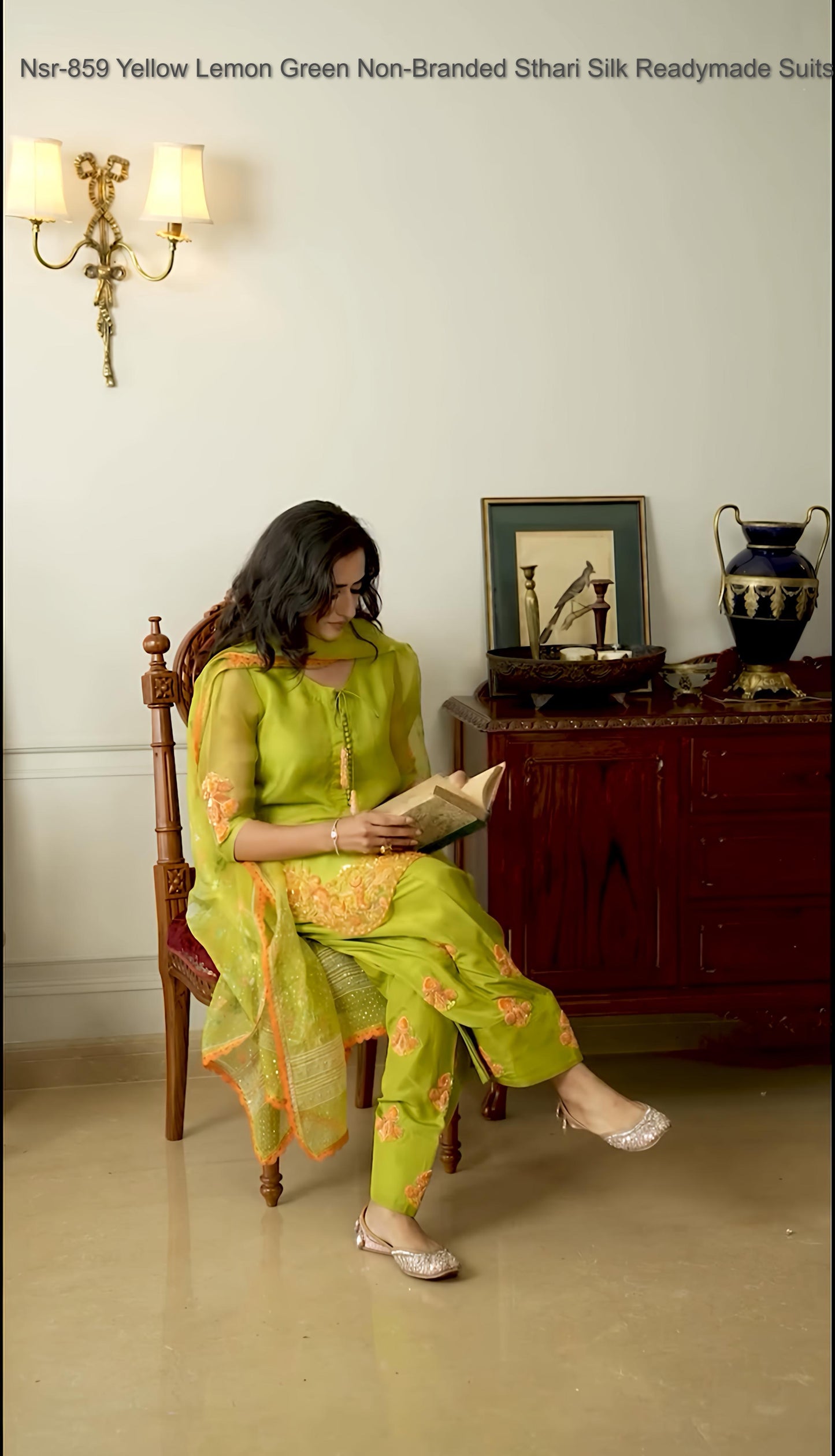 Nsr-859 Yellow Lemon Green Non-Branded Sthari Silk Readymade Suits