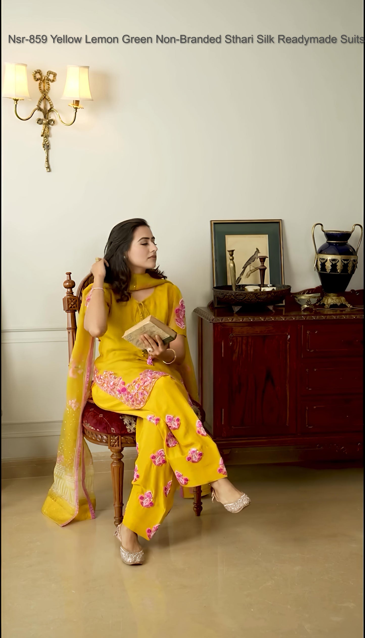 Nsr-859 Yellow Lemon Green Non-Branded Sthari Silk Readymade Suits