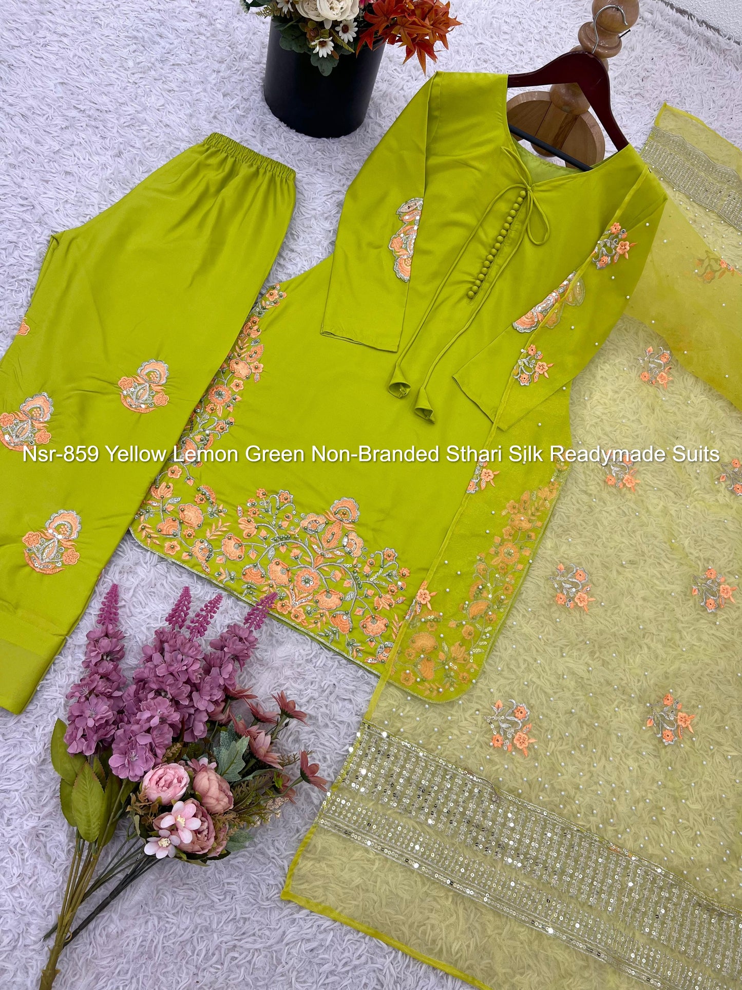 Nsr-859 Yellow Lemon Green Non-Branded Sthari Silk Readymade Suits