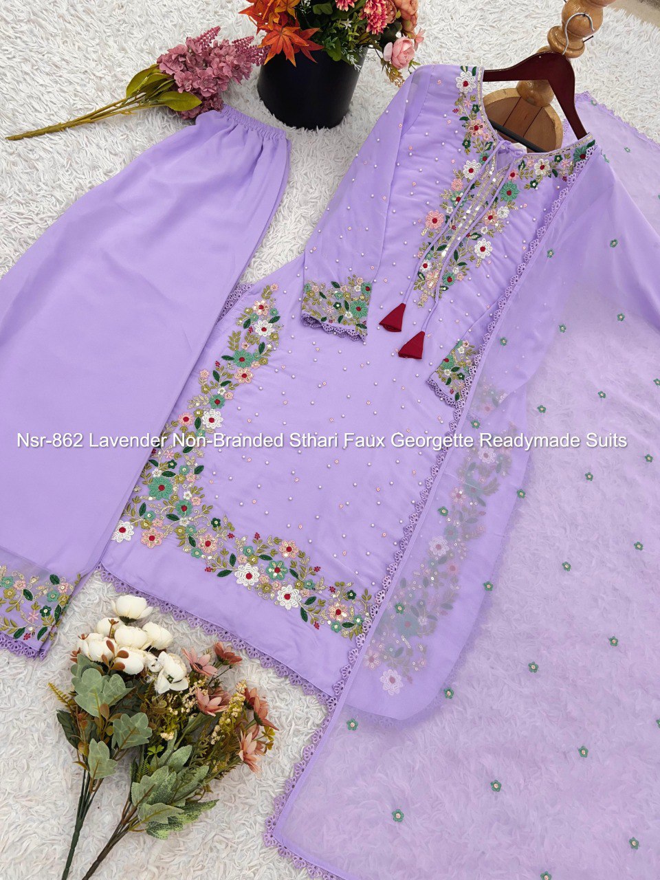 Nsr-862 Lavender Non-Branded Sthari Faux Georgette Readymade Suits