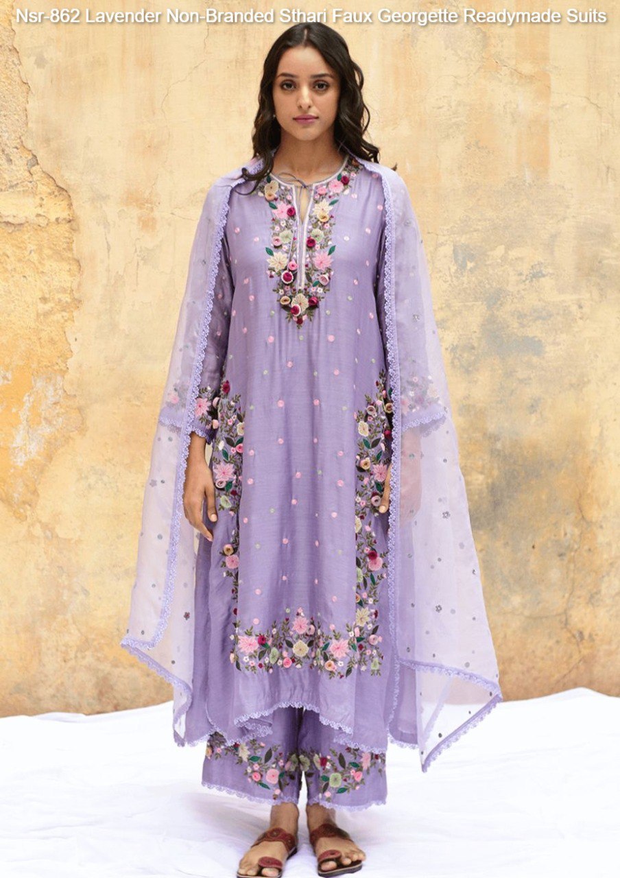 Nsr-862 Lavender Non-Branded Sthari Faux Georgette Readymade Suits