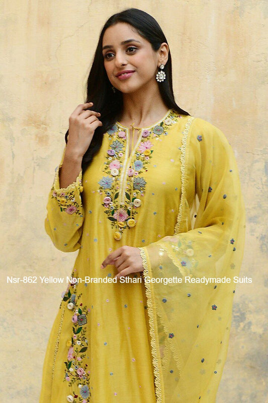 Nsr-862 Yellow Non-Branded Sthari Georgette Readymade Suits
