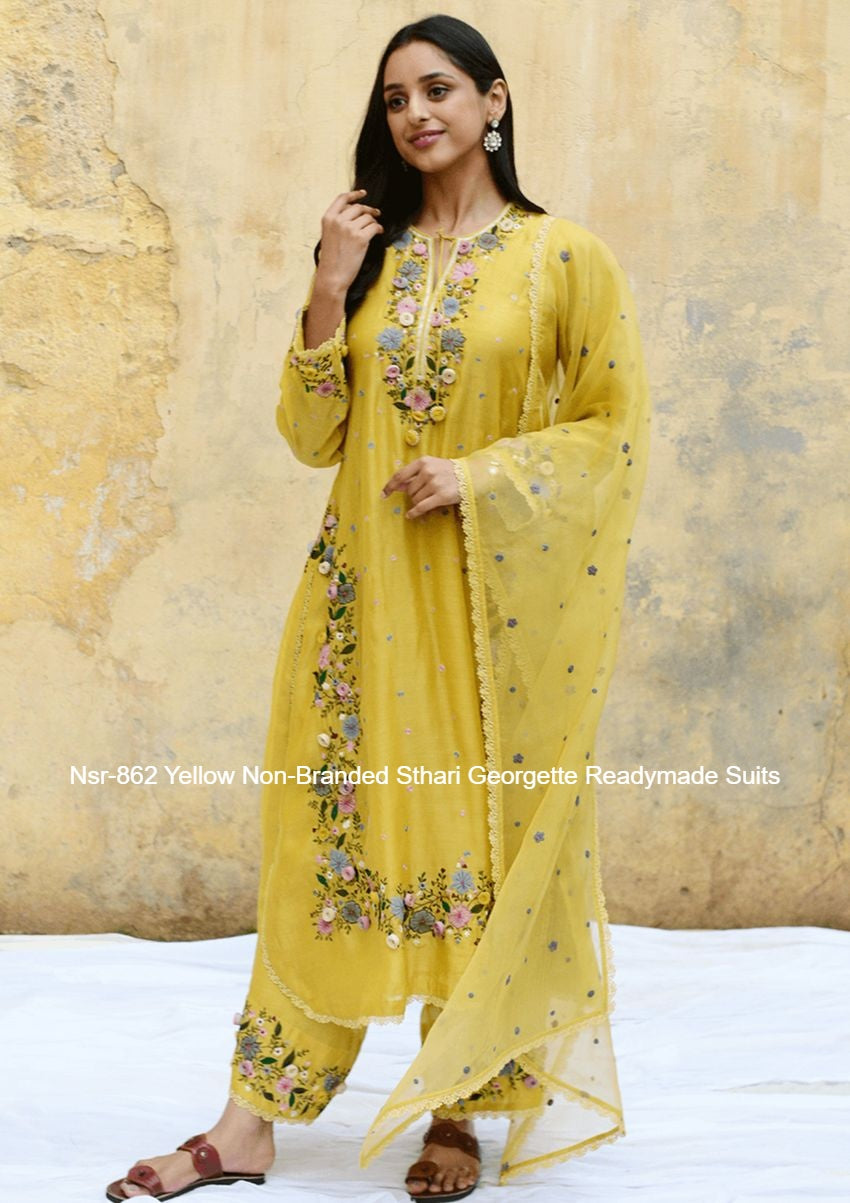 Nsr-862 Yellow Non-Branded Sthari Georgette Readymade Suits