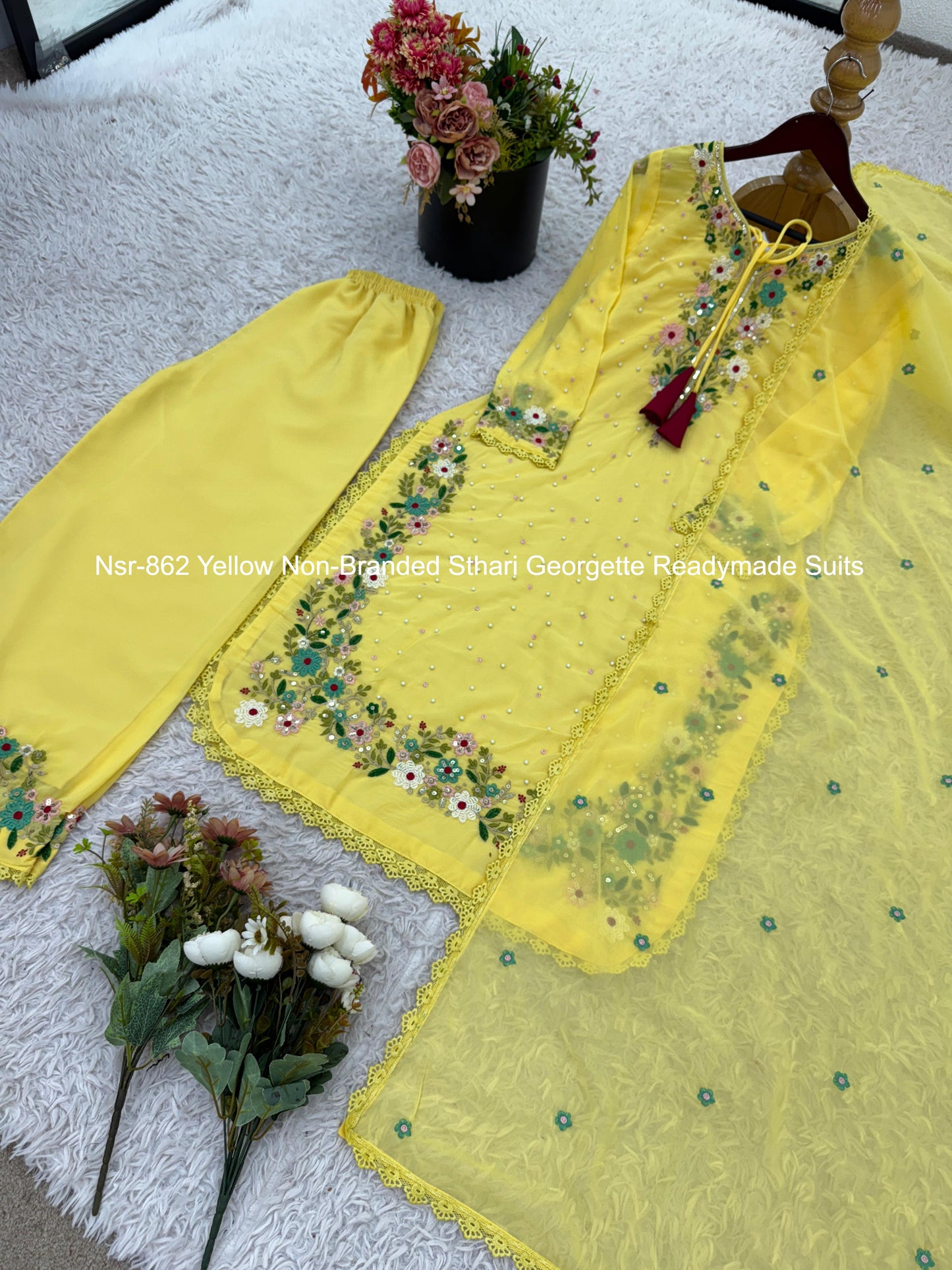 Nsr-862 Yellow Non-Branded Sthari Georgette Readymade Suits
