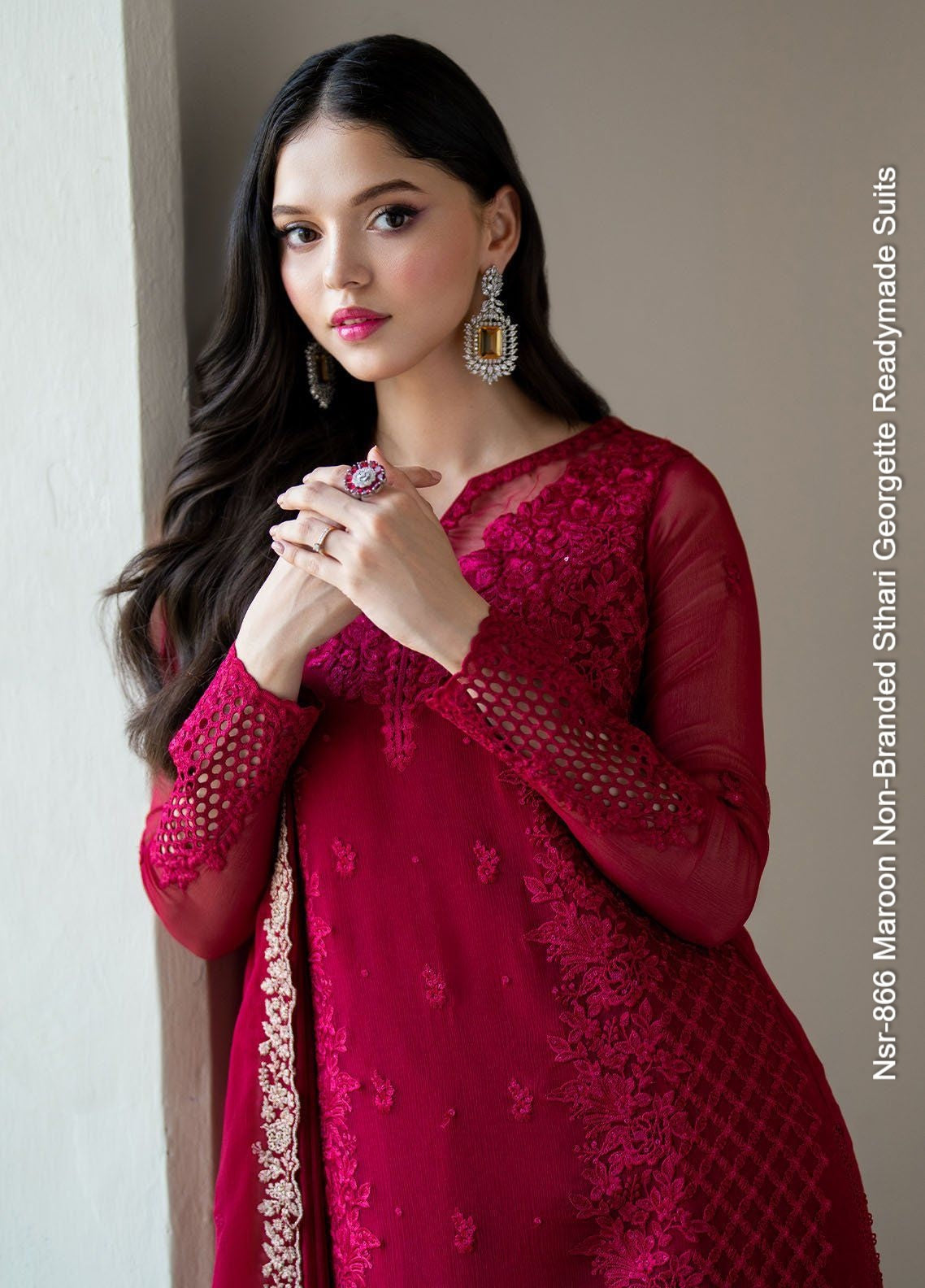 Nsr-866 Maroon Non-Branded Sthari Georgette Readymade Suits